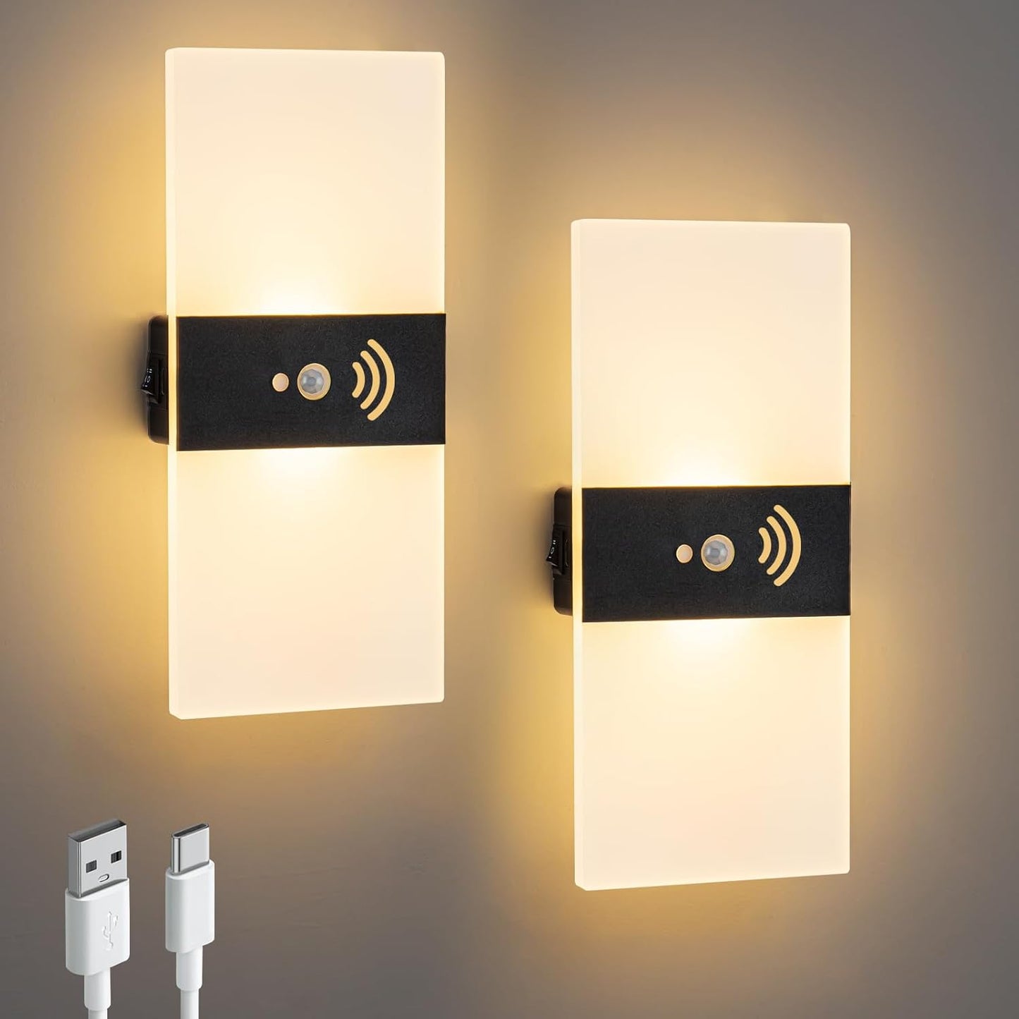 LED Wall Light Decor Set (2-Pack) — Wireless Remote-Controlled Dimmable Rechargeable Bedroom Sconces