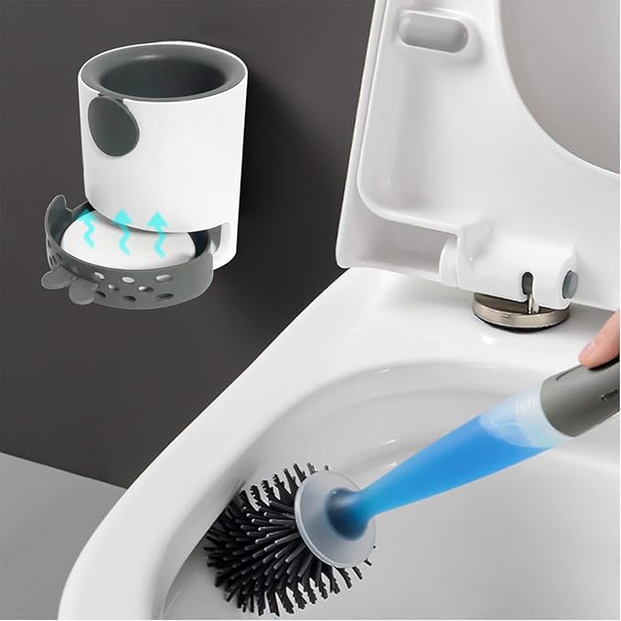 Silicone toilet brush and brush holder set