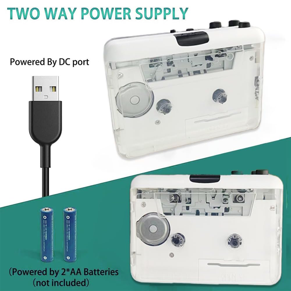 Portable Cassette Player ā Transparent Design in White & Black