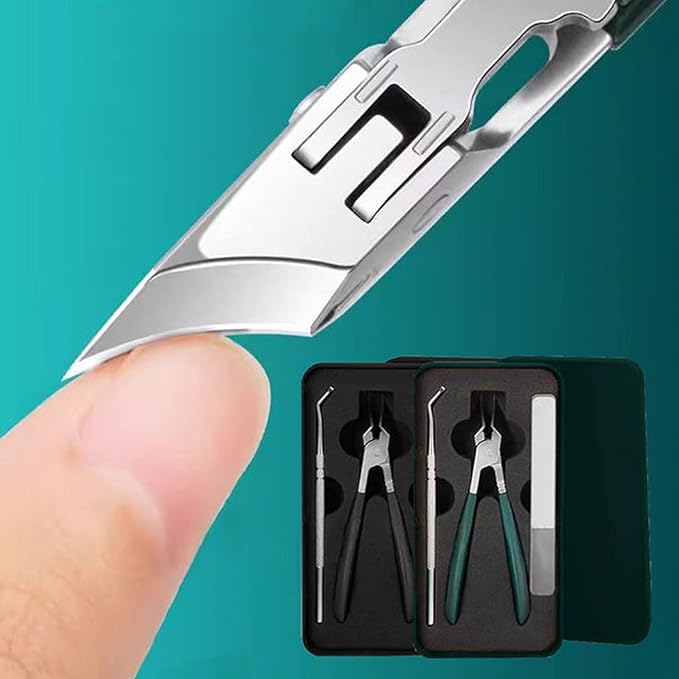 Nail clipper set with curved, ultra-sharp blades