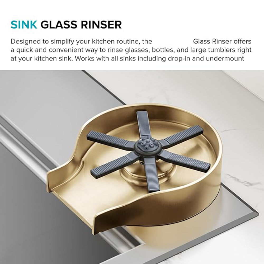 Kitchen sink glass washer with water-stain-free brushed brass finish