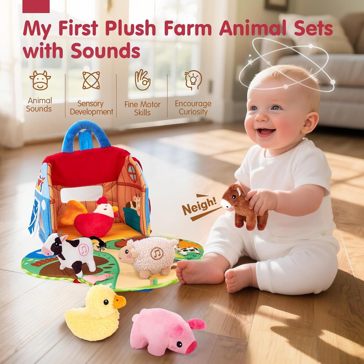 Surprise Barn - Sensory Toy for Babies 6-12 Months with Plush Farm Animals and Realistic Sounds