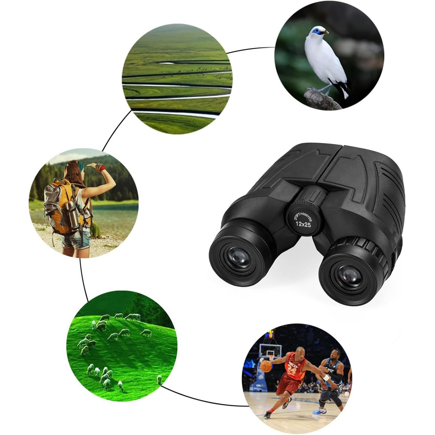 12x25 Compact Binoculars β Clear Low-Light Viewing with Large Eyepiece Design