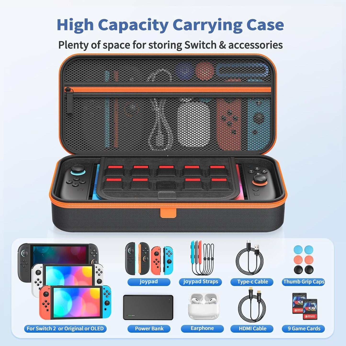 Portable Hard Case with Charging Storage for Nintendo Switch