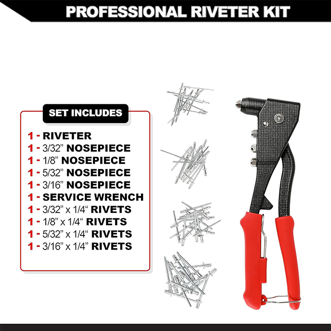 Professional rivet gun, containing 60 rivets