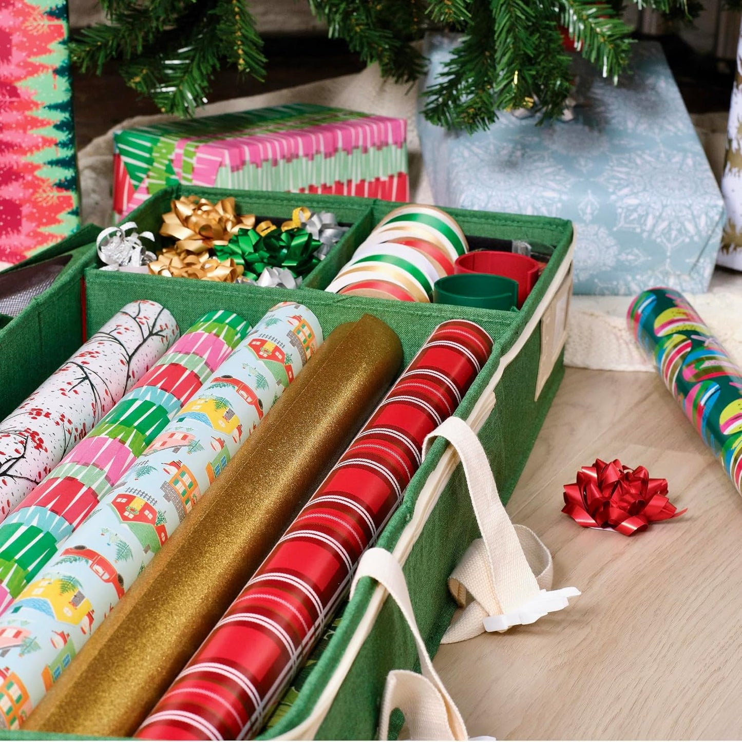 Gift Wrapping Paper Storage Organizer ā Portable Case with 6 Compartments