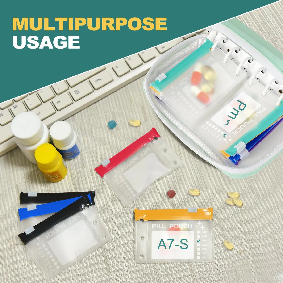 Waterproof Travel Pill Organizer with Color-Coded EVA Pouches