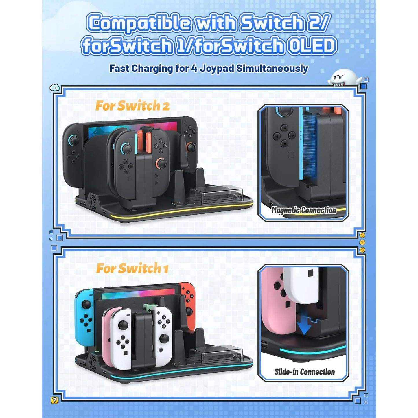 Multifunctional Charging Dock and RGB Cooling Stand for Nintendo Switch