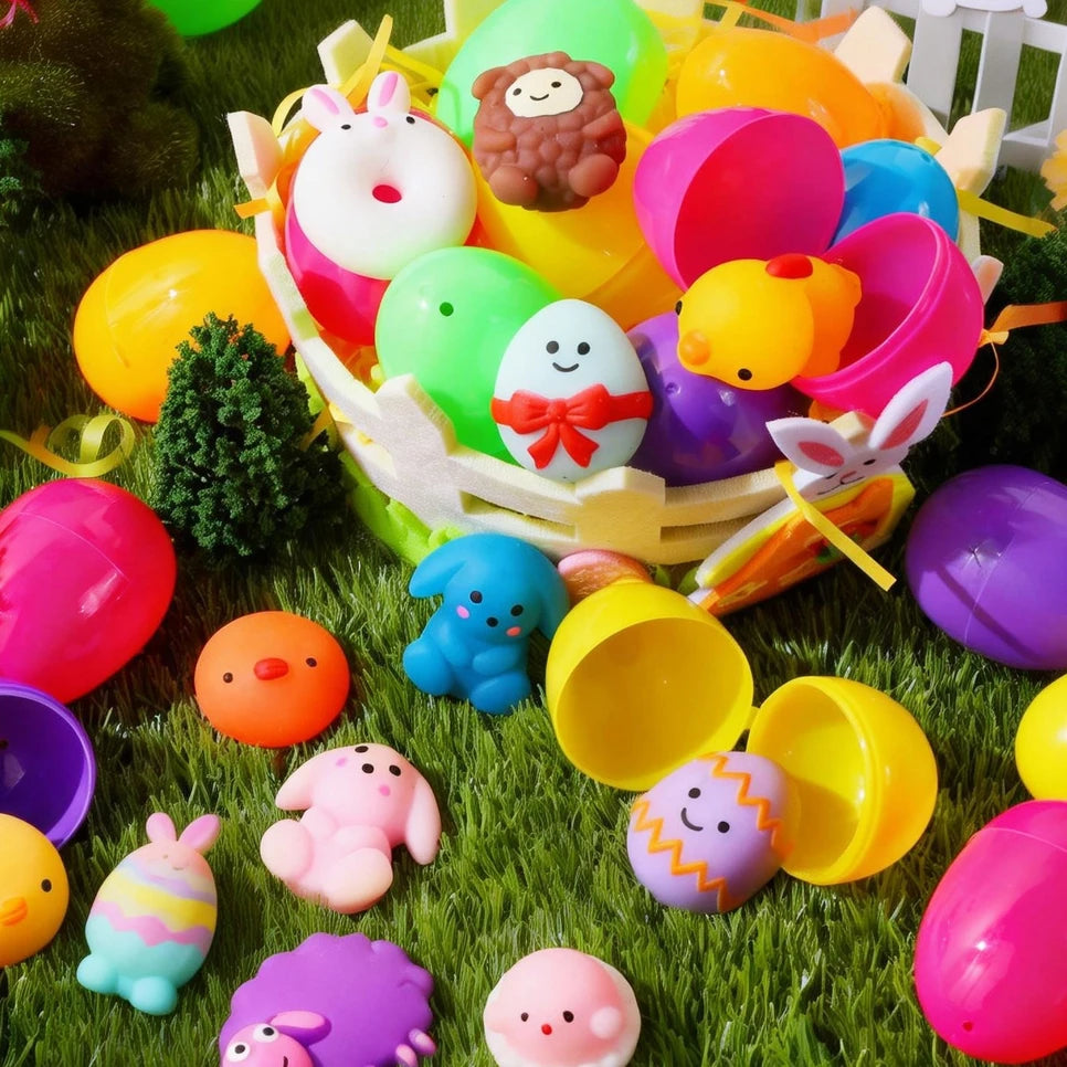 48-Pack 2.36-Inch Easter Eggs with Soft Squeeze Toys, Perfect for Easter Egg Hunts, Party Gifts