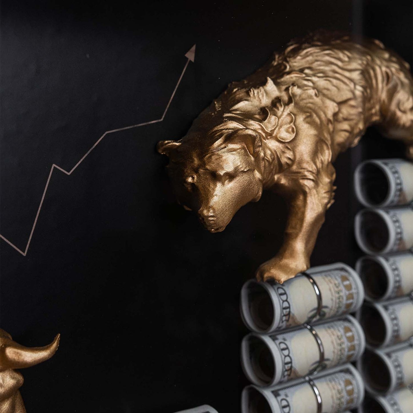 Golden Financial Chart Sculpture