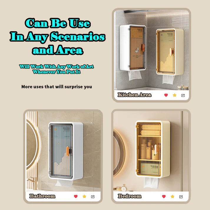 Multi-Functional Wall-Mounted Storage Cabinet with Tissue Box
