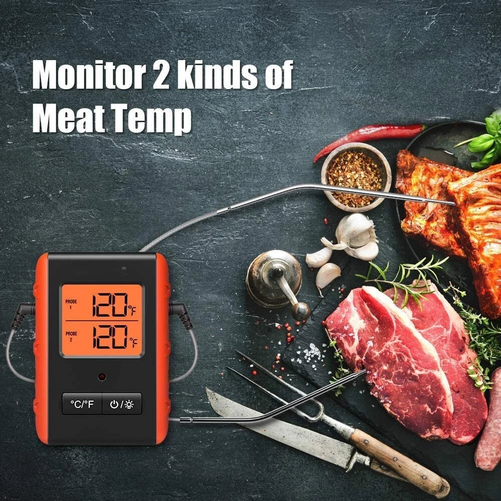 Wireless meat thermometer for grills with dual probes