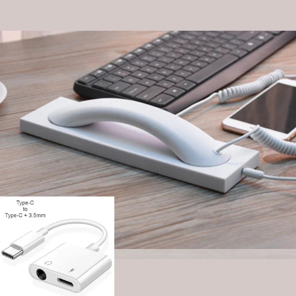 Retro telephone handset with Type-C/Lightning to 3.5mm adapter