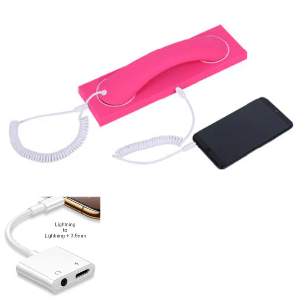 Retro telephone handset with Type-C/Lightning to 3.5mm adapter