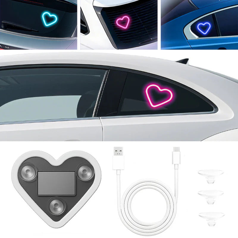 Car Window Ambient Light – Solar Powered, No Wiring, Heart-Shaped Neon Light