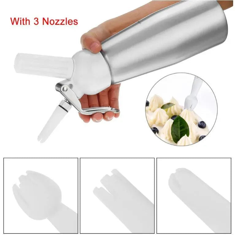 500ml Aluminum Whipped Cream Dispenser with 3 Nozzles & Cleaning Brush