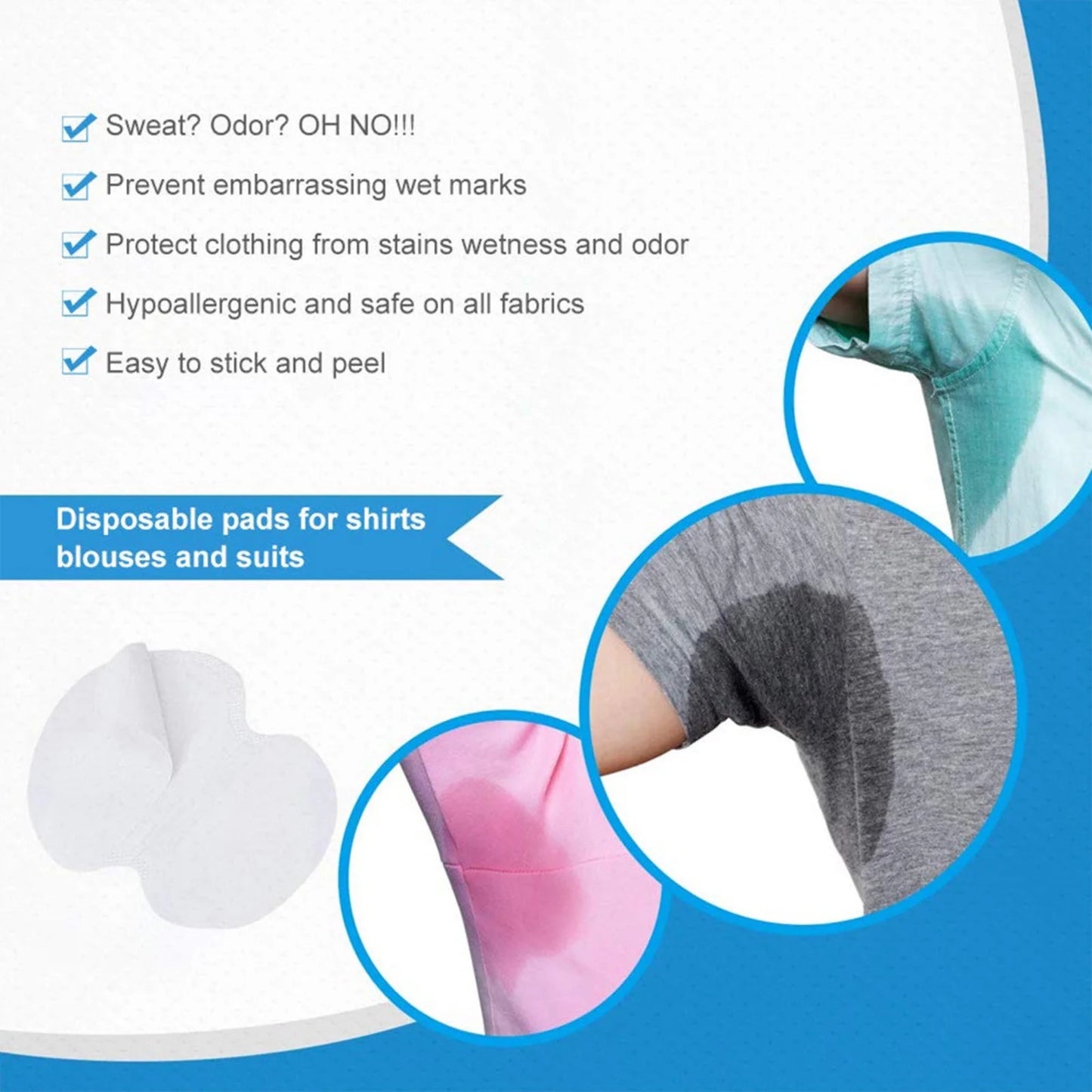 Underarm Sweat Pads — Adhesive Absorbent Anti-Perspiration Patches
