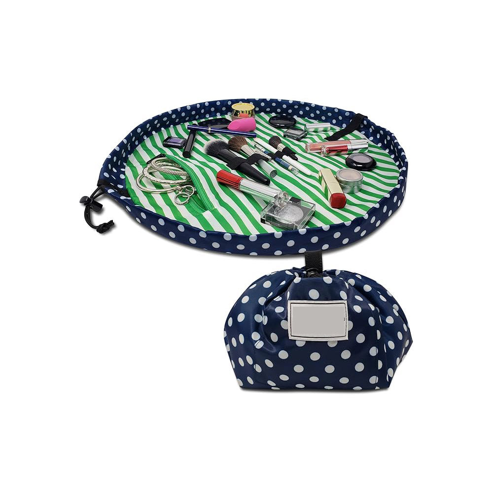 Layflat Drawstring Cosmetic &amp; Makeup Organizer — 16-Inch Multi-Layer Portable Travel Toiletry Bag (Machine Washable)