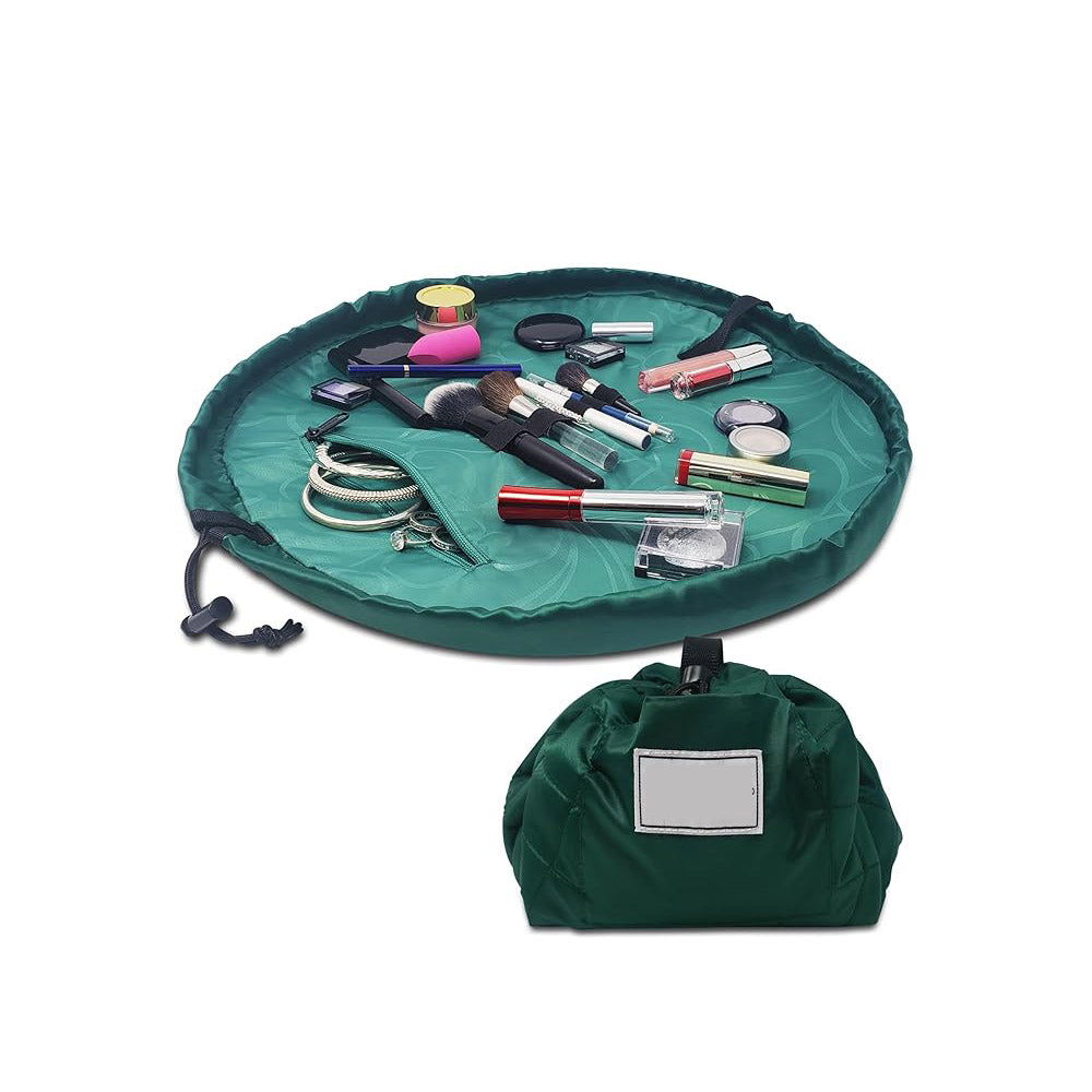 Layflat Drawstring Cosmetic &amp; Makeup Organizer — 16-Inch Multi-Layer Portable Travel Toiletry Bag (Machine Washable)