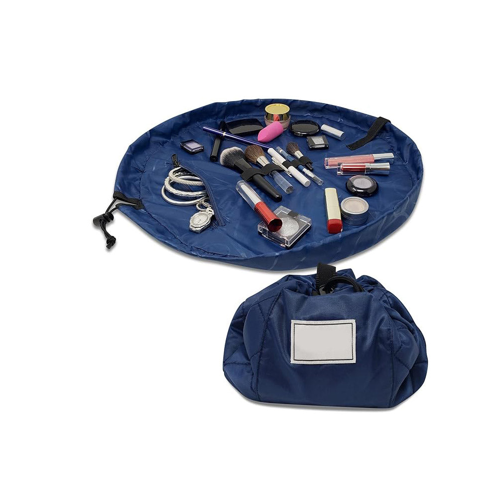 Layflat Drawstring Cosmetic &amp; Makeup Organizer — 16-Inch Multi-Layer Portable Travel Toiletry Bag (Machine Washable)