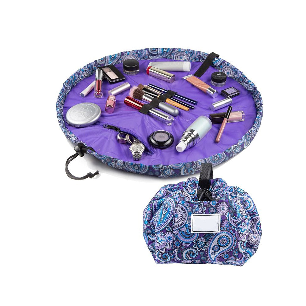 Layflat Drawstring Cosmetic &amp; Makeup Organizer — 16-Inch Multi-Layer Portable Travel Toiletry Bag (Machine Washable)