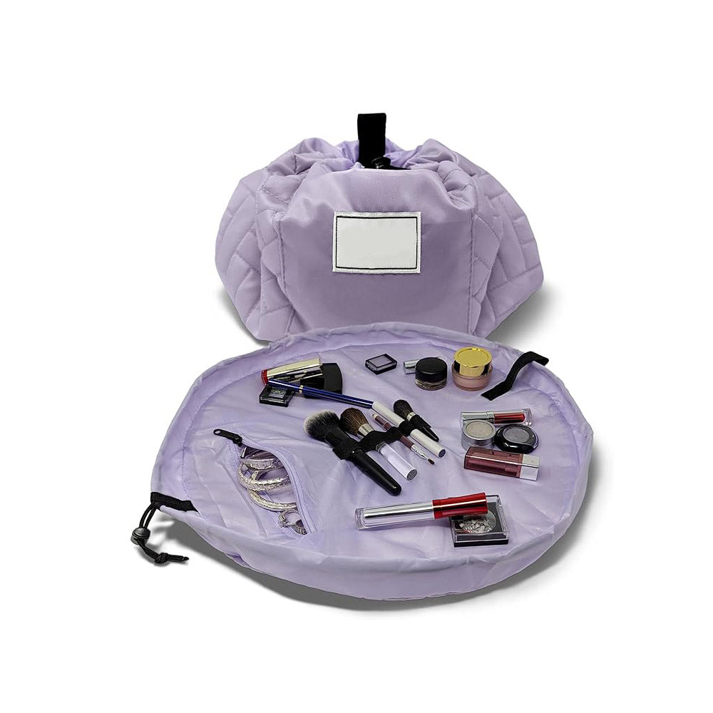 Layflat Drawstring Cosmetic &amp; Makeup Organizer — 16-Inch Multi-Layer Portable Travel Toiletry Bag (Machine Washable)