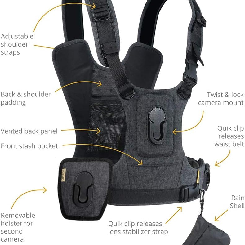 Single Camera Vest Harness System — Grey Professional Dual-Camera Quick-Switch Carrier