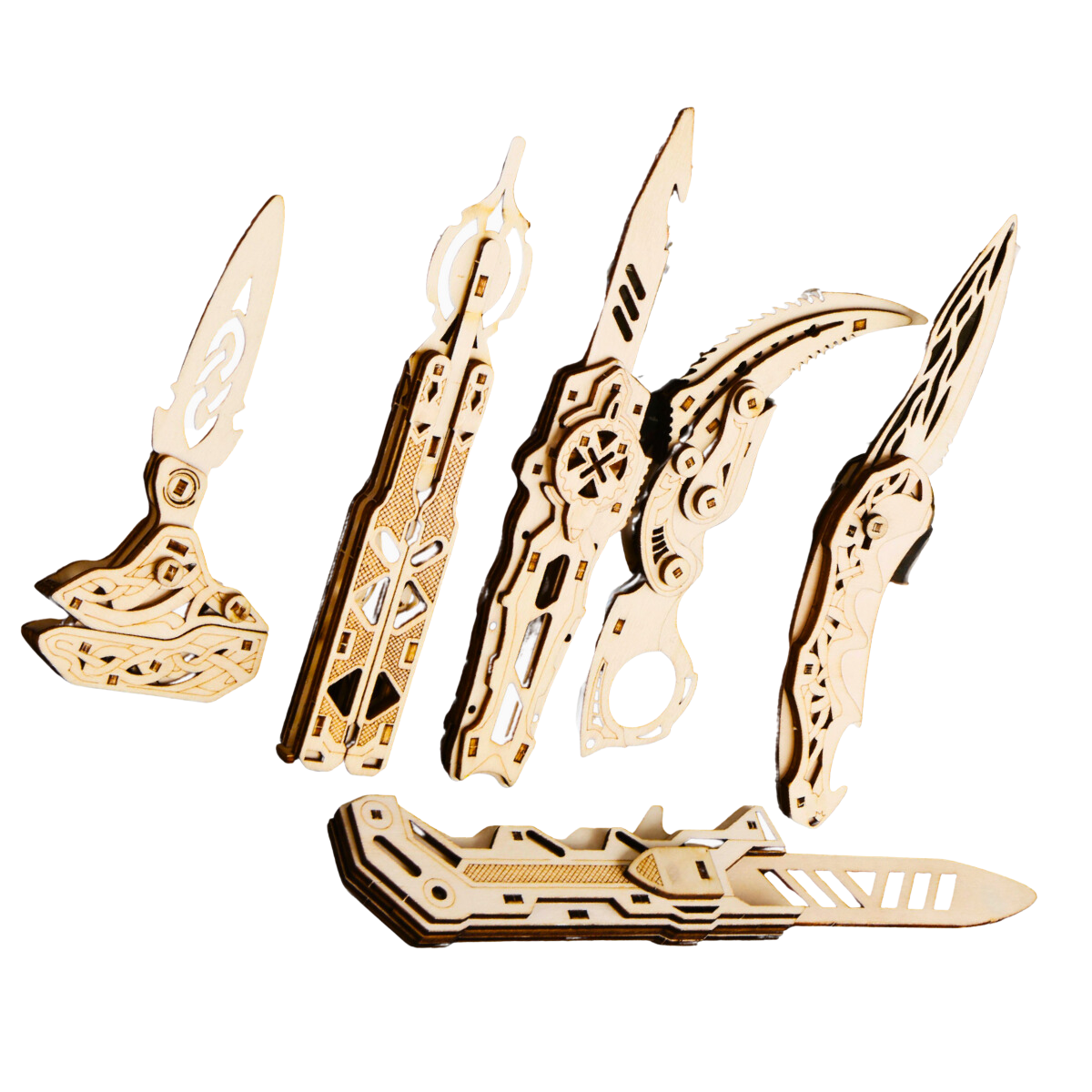 Wooden folding puzzle knife (different styles)