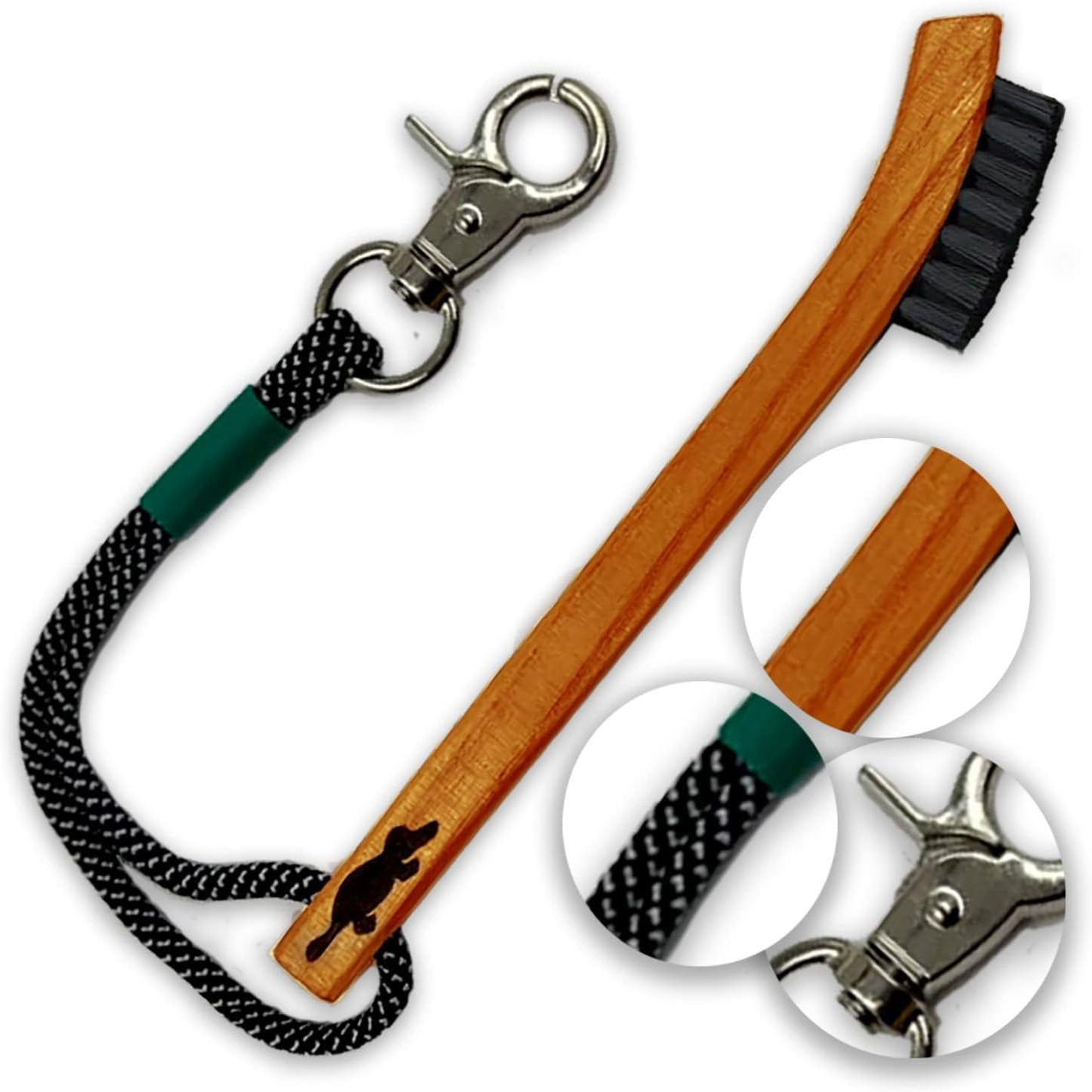Hickory Wood Golf Club Brush &amp; Non-Slip Groove Cleaner — with Paracord Rope &amp; Stainless Steel Clip