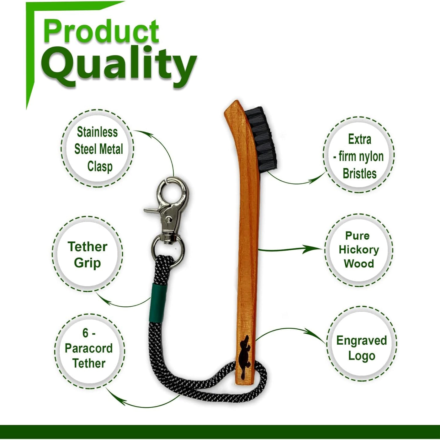 Hickory Wood Golf Club Brush &amp; Non-Slip Groove Cleaner — with Paracord Rope &amp; Stainless Steel Clip