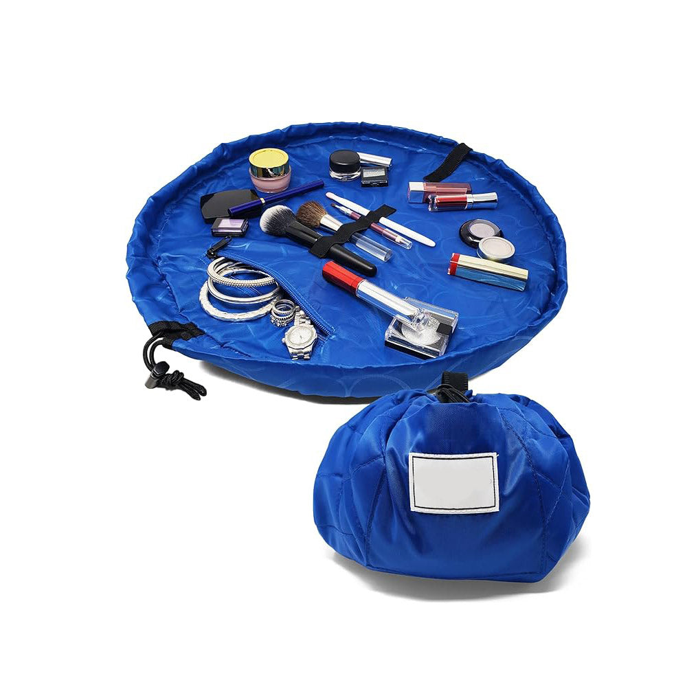 Layflat Drawstring Cosmetic &amp; Makeup Organizer — 16-Inch Multi-Layer Portable Travel Toiletry Bag (Machine Washable)