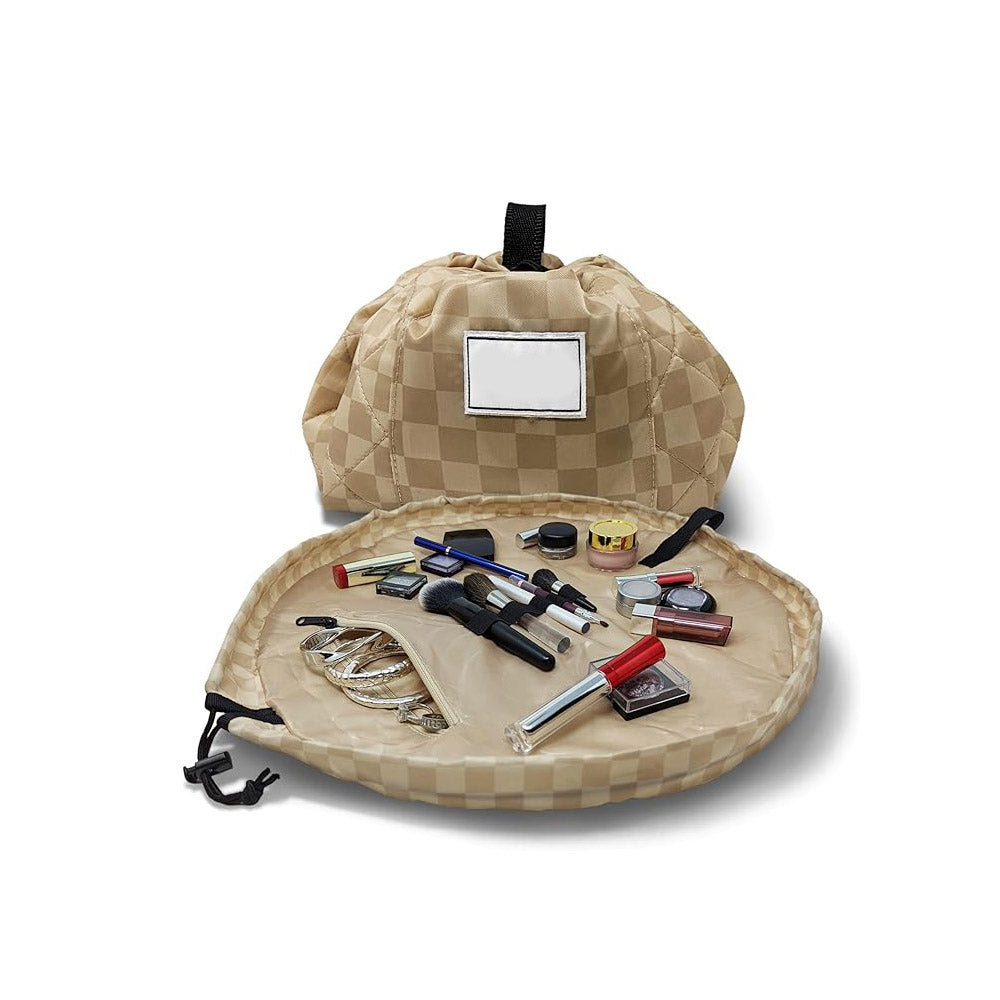 Layflat Drawstring Cosmetic &amp; Makeup Organizer — 16-Inch Multi-Layer Portable Travel Toiletry Bag (Machine Washable)