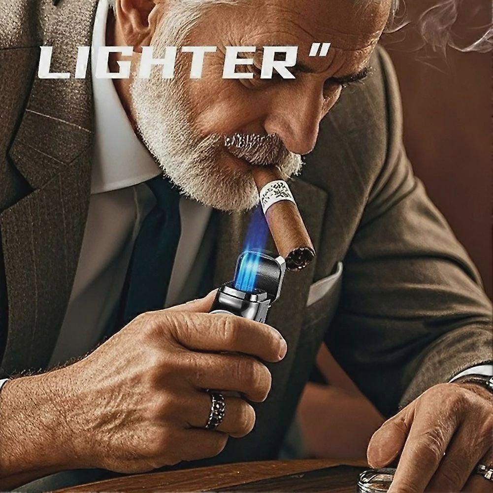 Triple Flame Lighter with Digital Display, Cigar Punch, LED Indicator, and Type-C Charging