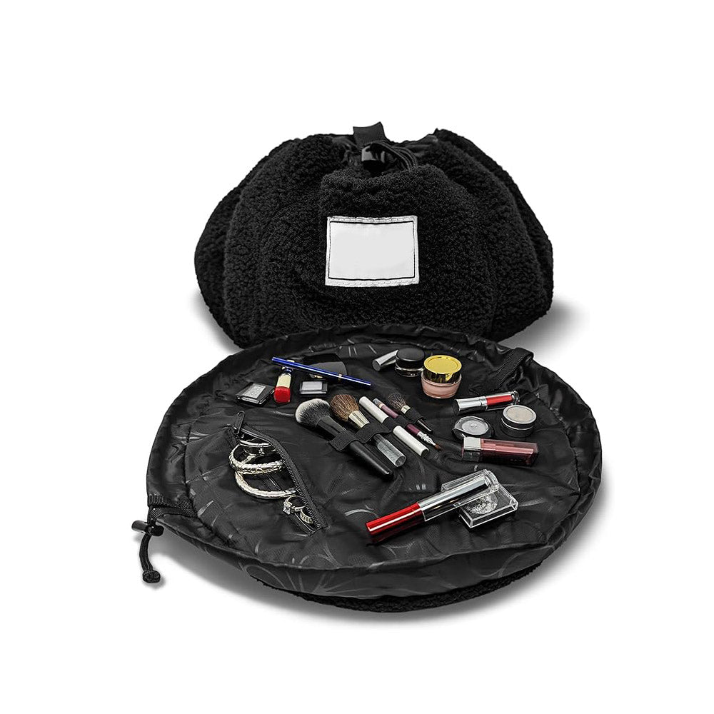 Layflat Drawstring Cosmetic &amp; Makeup Organizer — 16-Inch Multi-Layer Portable Travel Toiletry Bag (Machine Washable)