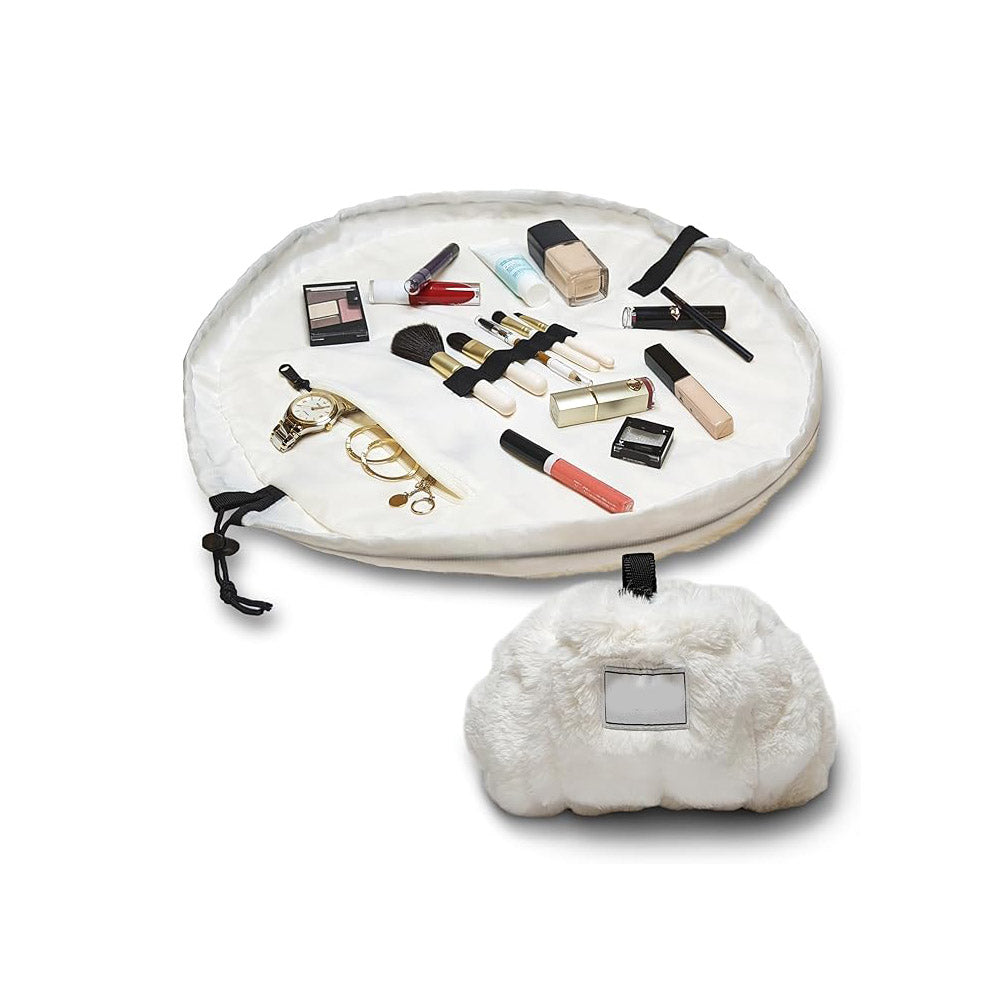 Layflat Drawstring Cosmetic &amp; Makeup Organizer — 16-Inch Multi-Layer Portable Travel Toiletry Bag (Machine Washable)