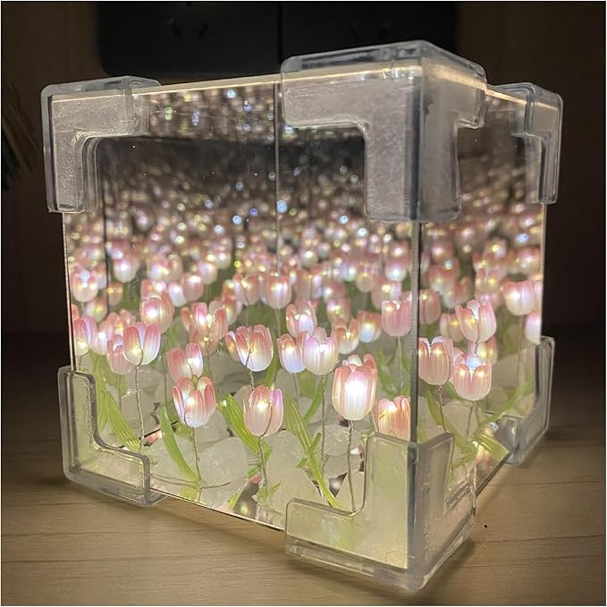 DIY Tulip Cube Mirror Lamp: Adjustable brightness, USB rechargeable