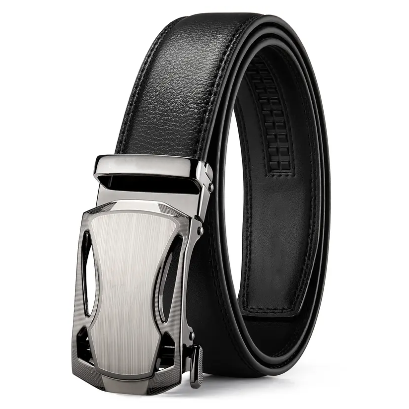 Men's belt, genuine leather ratchet, easy-open design