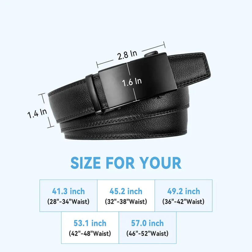Men's belt, genuine leather ratchet, easy-open design