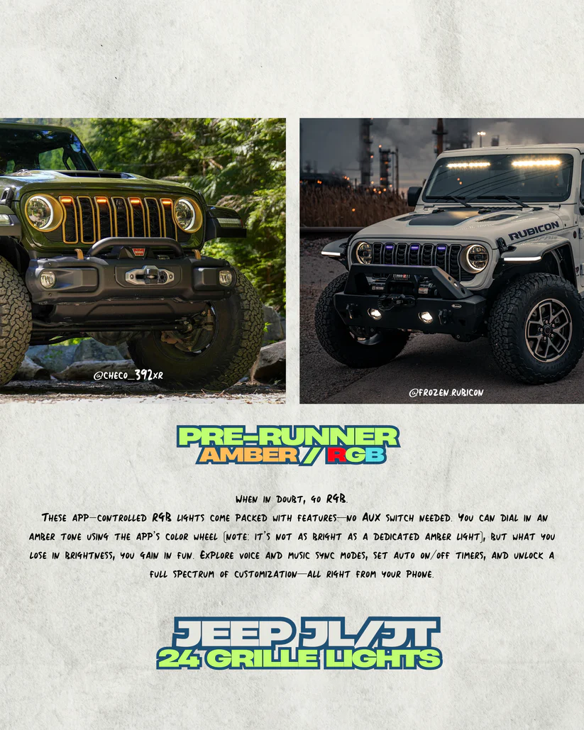 Prerunner Amber/RGB Grille Lights for 24-25 JL JT Grilles