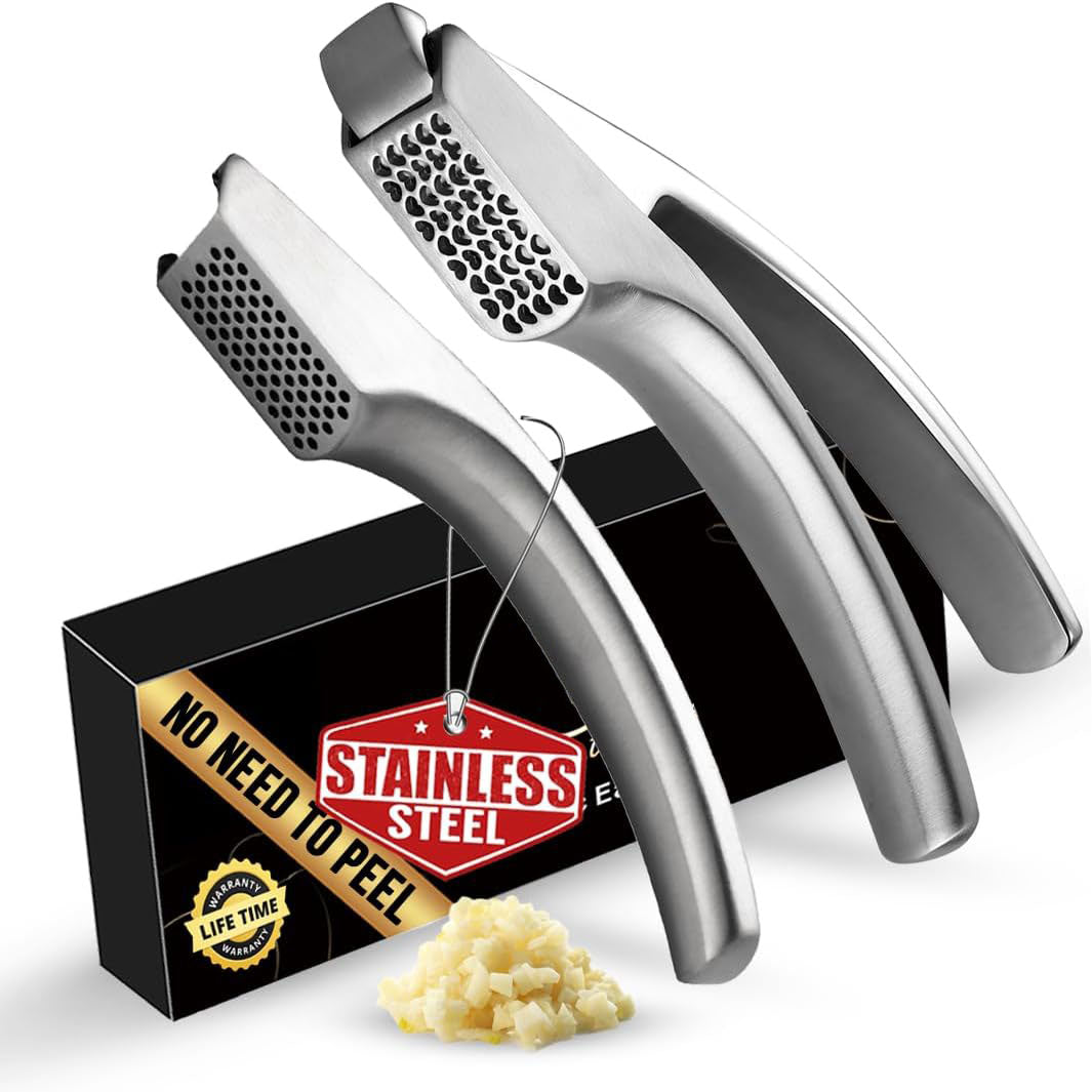 Garlic Press – No Peel Required, Stainless Steel, with Detachable Handle for Easy Crushing