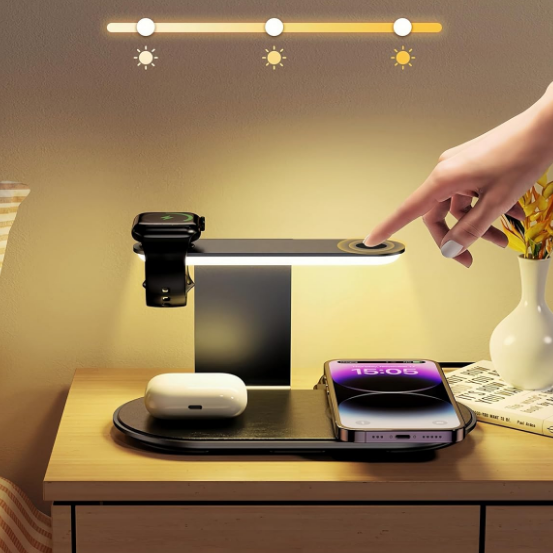 4-in-1 Wireless Charging Station with Alarm Clock & Night Light