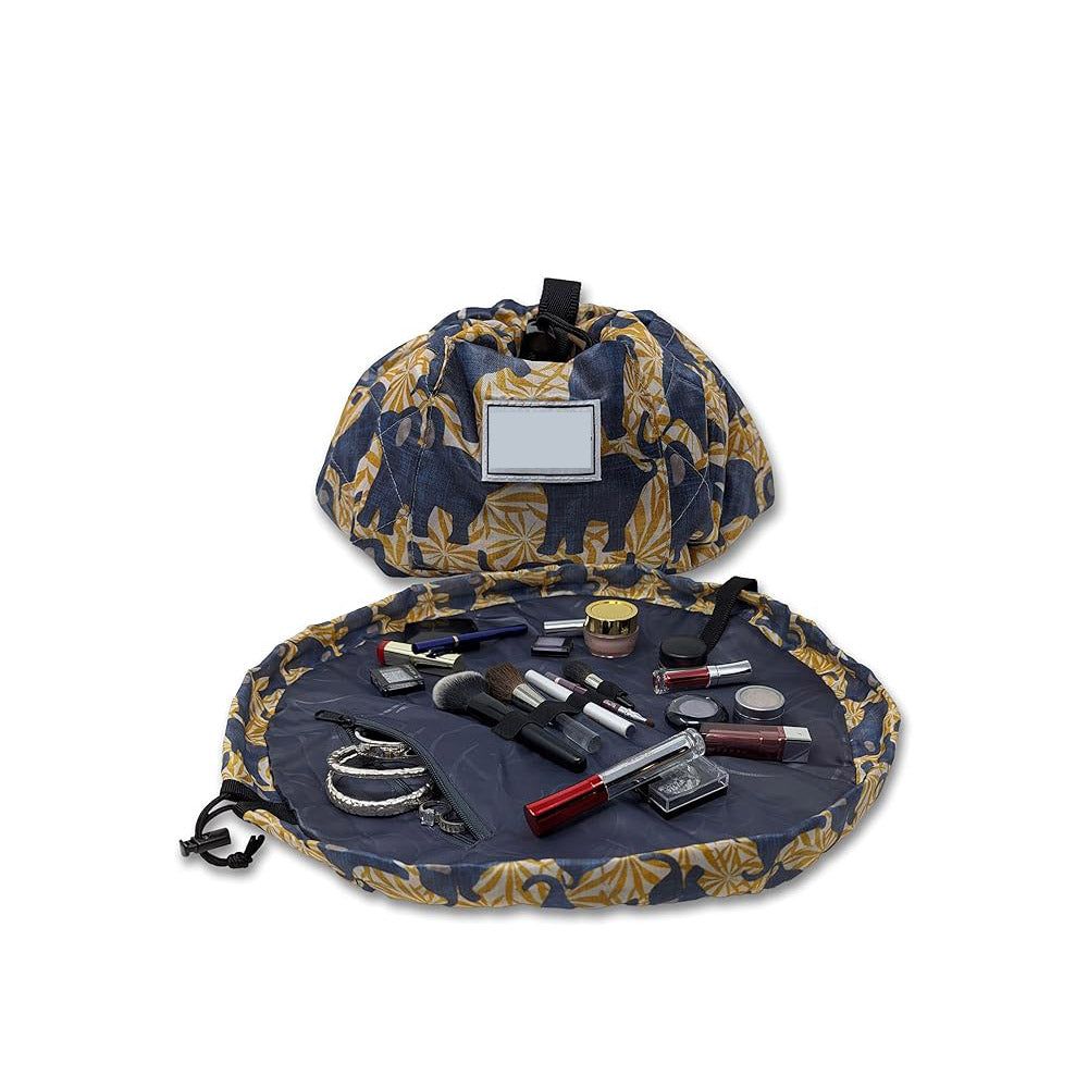 Layflat Drawstring Cosmetic &amp; Makeup Organizer — 16-Inch Multi-Layer Portable Travel Toiletry Bag (Machine Washable)