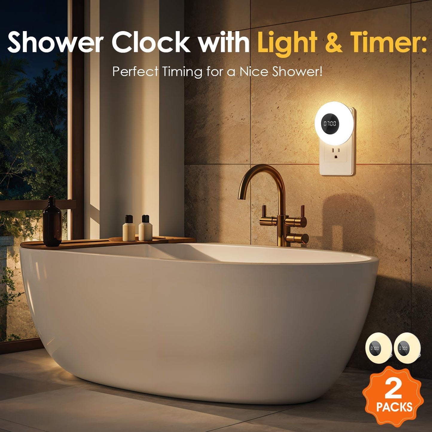 Bathroom Clock — 10-Level Dimming + 3-Color Night Light + Remote Control Shower Timer