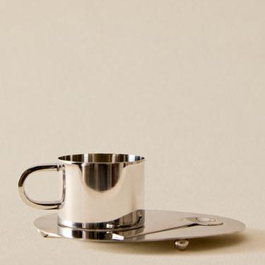 Steel Mug, Spoon, and Tray Set