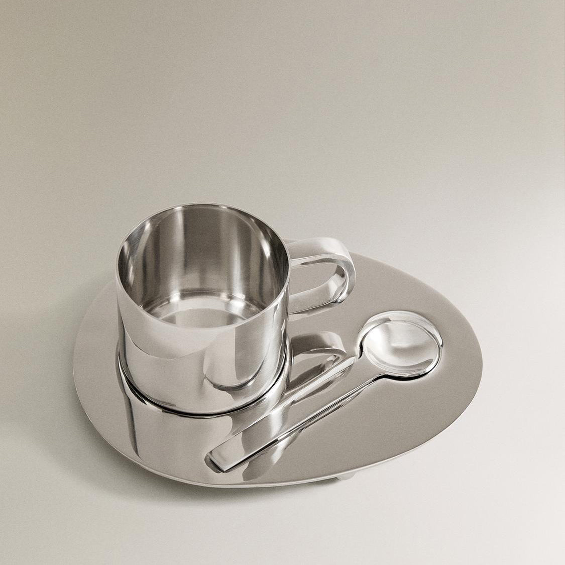 Steel Mug, Spoon, and Tray Set
