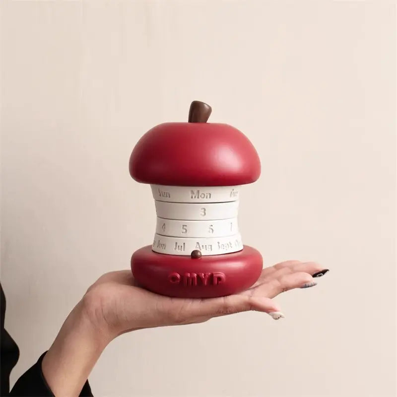 Apple-Shaped Rotating Calendar — Resin Continuous Weekly Desk Decor (Red)