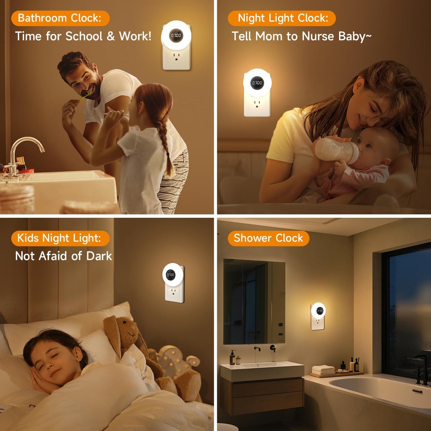 Bathroom Clock — 10-Level Dimming + 3-Color Night Light + Remote Control Shower Timer