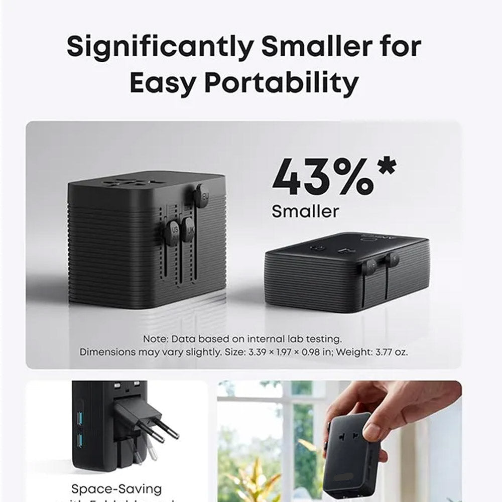 5-in-1 Nano Travel Adapter — EU/UK Plug, USB-C &amp; USB-A (Open Box Version)