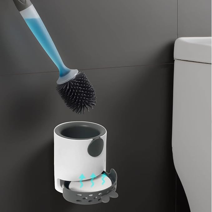 Silicone toilet brush and brush holder set