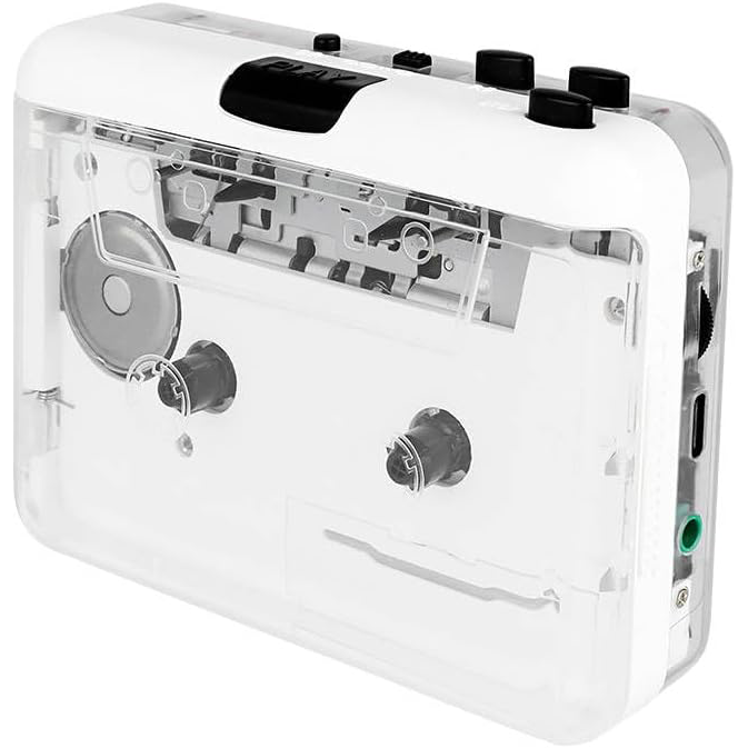 Portable Cassette Player – Transparent Design in White & Black